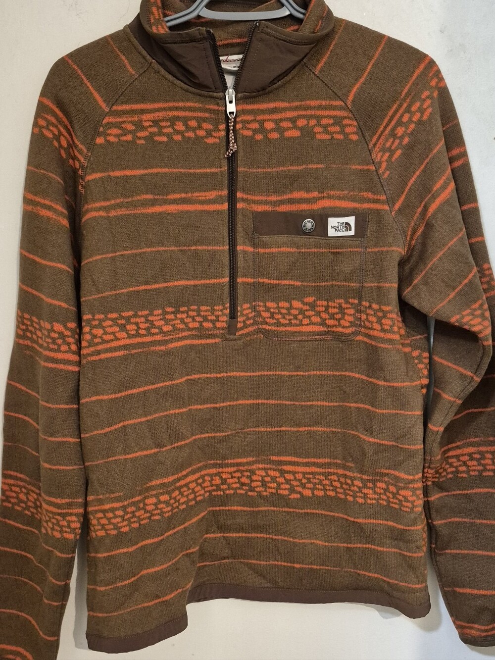 The North Face Gordon Lyond Brown Sweater with Orange Stripe Half-Zip Sz.S